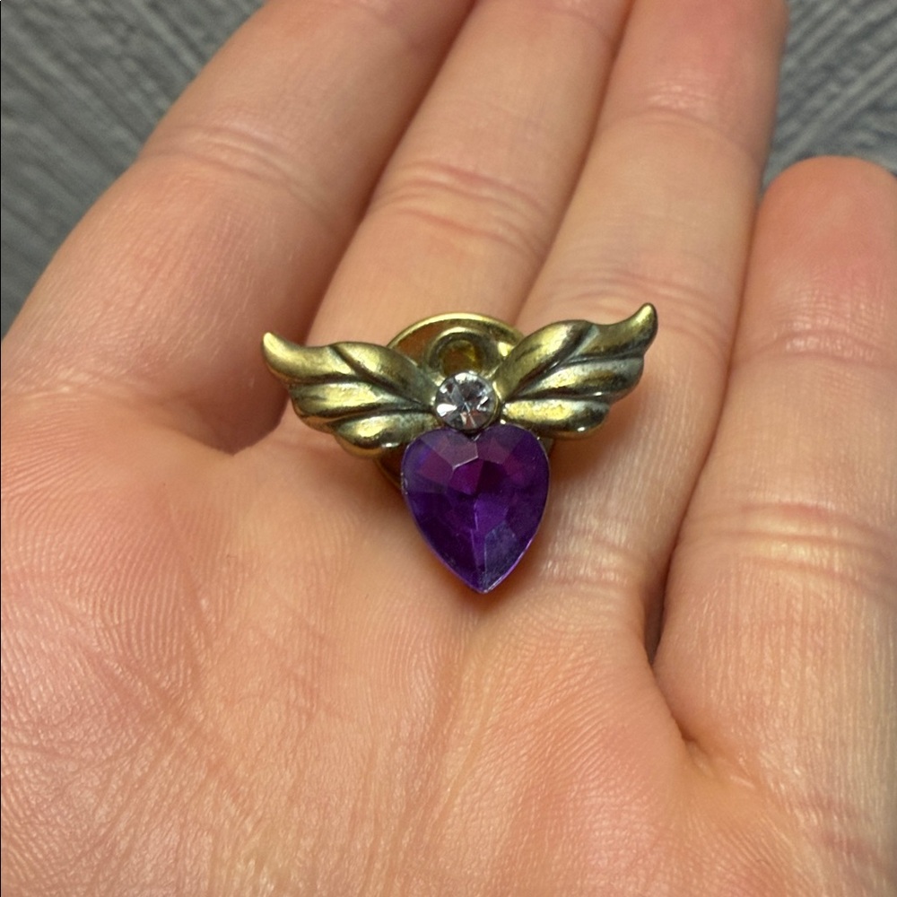 Vintage Avon Gold and Purple Winged Heart Pin brooch